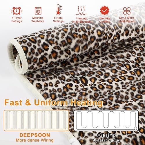 Deepsoon Heating Pad,Electric Heating Pads for Back,Neck,Abdomen,Moist Heating Pad for Shoulder,Knee,Arms,Legs,Dry/Moist Heat & Auto Shut Off,Birthday Gifts for Men and Women,Leopard Print,24x12 Inch thumbnail 5