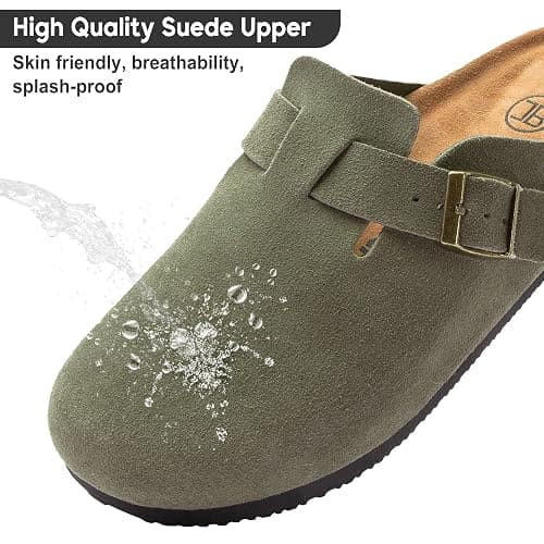 Brelzo Calvior Women's Suede Clogs Men's Slip-On Mules Non-Slip Potato Shoes Arch Support Sandals with Adjustable Buckle for Indoor & Outdoor Use thumbnail 4