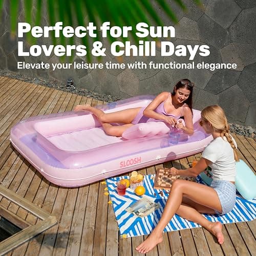 SLOOSH Inflatable Tanning Pool Lounger Float, 70" x 46" Pool Floats Adult with Pillow, 4 in 1 Suntan Tub Raft Floatie,Sunbathing Bed Lounge for Water Blow Up Ball Pit Party Gifts, L-Purple Pink thumbnail 8