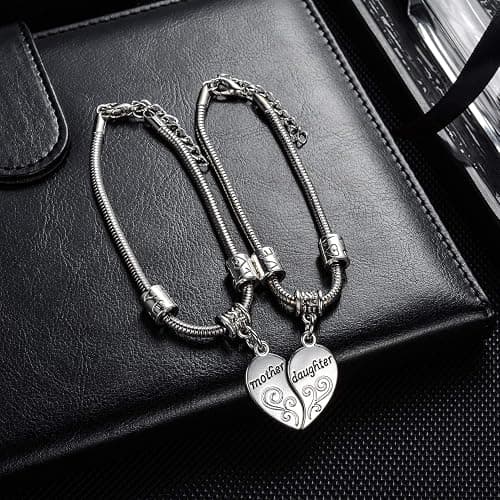 YEEQIN 2PCs Matching Heart Mother Daughter Bracelets Mother Daughter Jewelry Set Gift for Mom or Daughter thumbnail 3