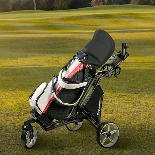 Caddytek CaddyLite ONE-Swivel V8 Golf Push Cart - Lightweight 3 Wheel Foldable Cart with One-Click Folding, 360° Swivel Front Wheel, Adjustable Handle, Cooler Basket, Umbrella & Drink Holder thumbnail 2