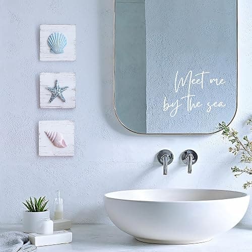 Tide and Tales 3D Beach Wall Art - Seashell with Starfish for Coastal Bathroom Decor, Ocean Inspired Decor for Bathroom, Coastal Bedroom, Living Room or Beach House, Set of 3 (6”x 6”) thumbnail 2