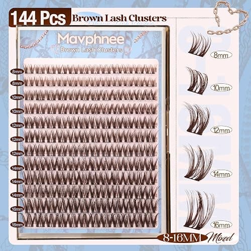Flaunt Lash Clusters Brown Eyelash Clusters Fluffy Cluster Lashes Ultra-Dense Lash Clusters Eyelashes Extension Waterproof Individual Lashes Dark Brown Wispy CC-Curly Lash Extensions (144Pcs, 8-16MM) thumbnail 2