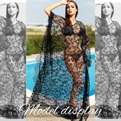 Mepase Boho Witch Lace Kimono Kaftan Dress Robe Bikini Swimsuit Beach Cover up for Women Maternity Halloween Vampire Costume thumbnail 7
