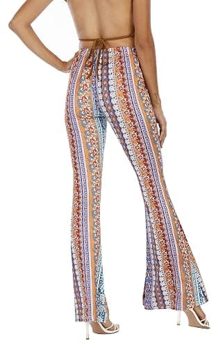 WSPLYSPJY Women's Print Stretch Bell Bottom Flare Palazzo Pants Trousers thumbnail 6