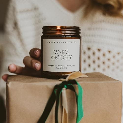 Sweet Water Decor Warm and Cozy Soy Candle - Orange Peel, Cinnamon, Ginger and Clove Scented Candles for Home - 9oz Amber Jar + Black Lid, 40+ Hour Burn Time, Made in The USA thumbnail 6