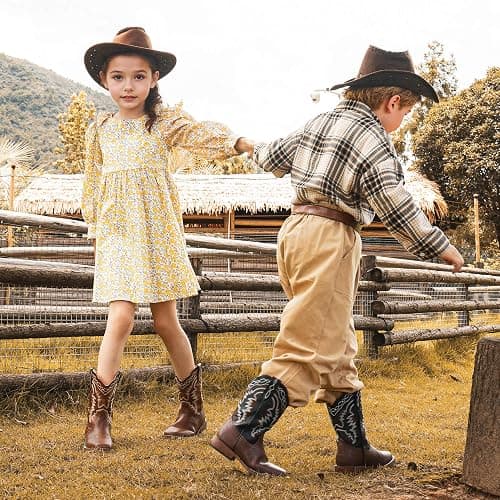 Parrosoo Kids Cowboy Boots for Boys Girls Western Riding Shoes Square Toe Wide Calf Hunting Walking Adventure Toddler Little Big Kid thumbnail 8