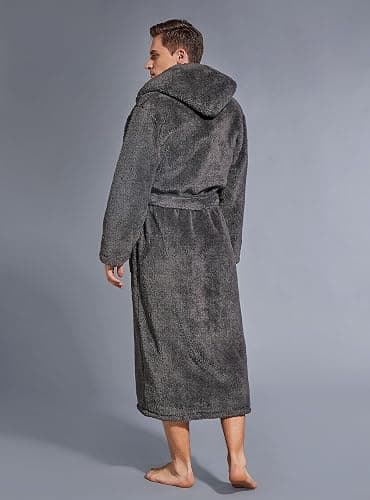 SlumberMee Mens Fleece Plush Robe with Hood Ultra Soft Fluffy Full Length Long with Pockets Luxurious House Coat thumbnail 6