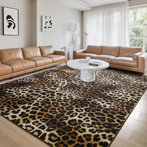 Foxmas Leopard Area Rugs for Living Room, 8x10 Feet Machine Washable Cheetah Print Rug, Non-Slip Indoor Floor Animal Rug, Carpet for Bedroom Dining Room Laundry Room Kitchen Home Office, Dark Brown thumbnail 3
