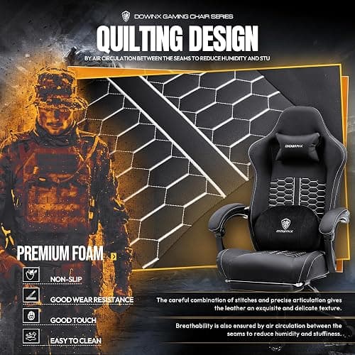 Dowinx Gaming Chair with Heated Massage Lumbar Support,Big and Tall PU Leather Gaming Chairs for Adults with Footrest, Ergonomic Computer Game Chair with Poket Spring Cushions, 350lbs, Bright Black thumbnail 8