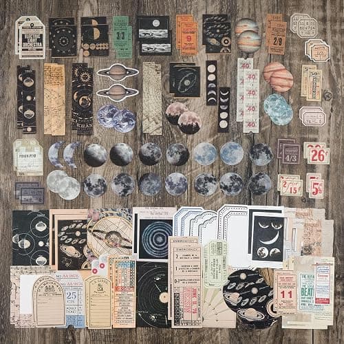 Knaid Vintage Scrapbook Supplies Pack (200 Pieces) for Witchy Junk Journal Bullet Journals Planners Space Moon Paper Stickers Craft Kits Collage (Celestial) thumbnail 5