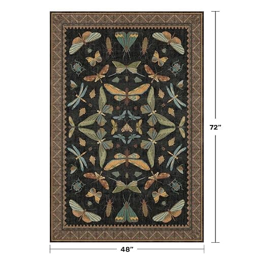 Insect Print Washable 4x6 Entryway Rug - Non-Slip Low Pile Area Rug for Large Kitchen, Bedroom, Office - Ultra Soft Aesthetic Decor, Black & Brown thumbnail 2