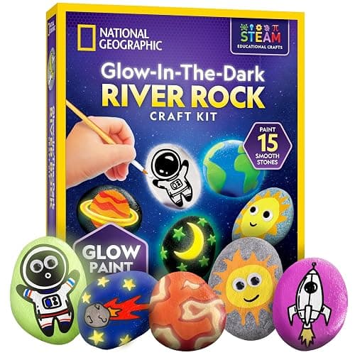 NATIONAL GEOGRAPHIC Glow in the Dark Rock Painting Kit - Arts & Crafts Kit for Kids, Decorate 15 River Rocks with 15 Paint Colors & More Art Supplies, Kids Craft, Art Kit, Kid Activity Kit - Image 1