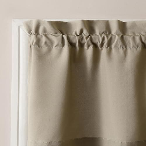 No. 918 Martine Microfiber Semi-Sheer Rod Pocket Kitchen Curtain Valance and Tiers Set, 54" x 36", Taupe thumbnail 3