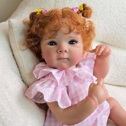 Anano Realistic Reborn Baby Dolls Bettie with Red Curly Hair, 18 Inch Life Size Lifelike Newborn Dolls Real Life Babies Soft Cloth Body for Kids Ages 3+ thumbnail 5