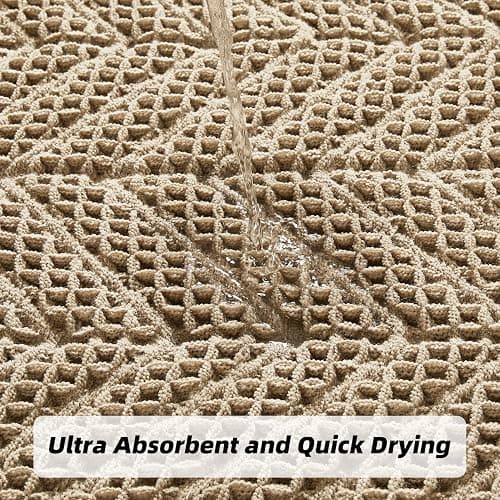 BULULOM Bath Mats,Upgraded Waffle Super Absorbent Bath Mat,Bathroom Rugs Non Slip Washable, Quick Dry Shower Mats, Ultra Soft Bath Mats for Bath Floor,Brown,24"*36" thumbnail 3