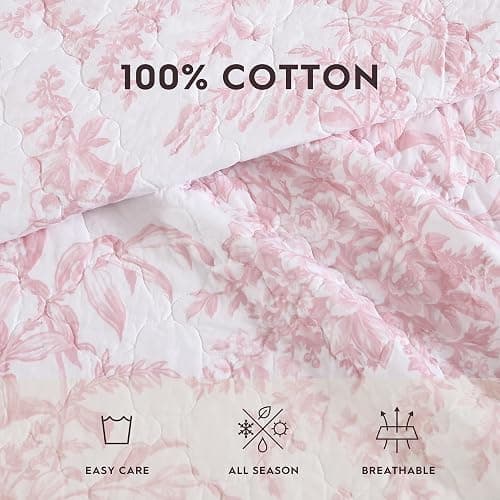 Laura Ashley - Twin Quilt Set, Reversible Cotton Bedding with Matching Sham, Lightweight Home Decor for All Seasons (Bedford Pink, Twin) - Bedford Pink - Twin thumbnail 7