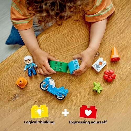 LEGO DUPLO Town Blue Police Motorcycle Building Toy for Toddlers - Pretend Play Set & Learning Toy for Boys & Girls, Ages 2+ - Building Blocks for Motor Skills Practice - Gift for Birthdays - 10471 thumbnail 3