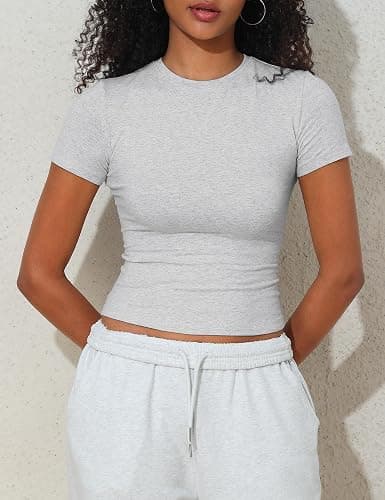PrettyGuide Women's Cotton Crop Tops Short Sleeve Crewneck Basic Tee Tight Fit Y2K Baby Tee Cute Casual Summer Going Out Tops thumbnail 7
