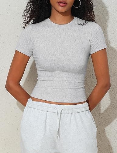 PrettyGuide Women's Crew Neck Short Sleeve Summer Basic Tee Tight Fit Cotton Jersey T Shirt Y2K Going Out Tops thumbnail 8
