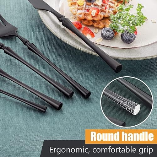 Lemeya 20-Piece Matte Black Silverware Set for 4,Modern 18/10 Stainless Steel Flatware Set,Unique Rustic Cutlery Utensils Set,Spoon and Fork Set for Home, Restaurant,Mirror Polished,Dishwasher Safe - Matte Black 20 Pieces Set with Tea Spoon thumbnail 5