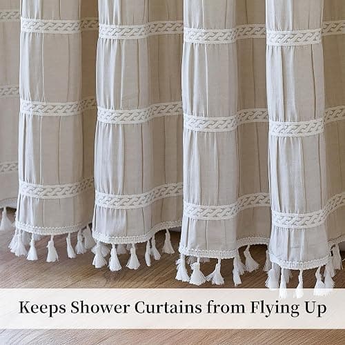 Siiluminisoy Cream Shower Curtain Fabric Rustic Shower Curtain Farmhouse Striped Cotton Blend Thick Boho Shower Curtains for Country Bathroom Decor, (Beige, 72 x 72) thumbnail 8