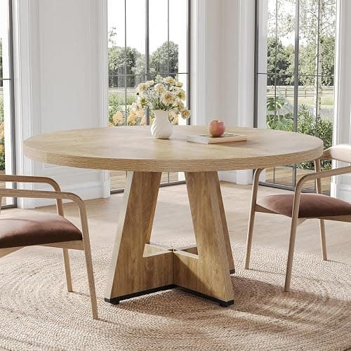 LITTLE TREE Round Dining Table for 4-6 People, 47 Inches Dining Room Table with Wooden Pedestal Base, Circle Kitchen Tables for Dining Room, Kitchen, Living Room, Oak thumbnail 3