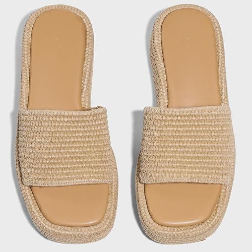 Erocalli Platform Sandals Women Cute Wedge Espadrilles Slip on Summer Beach Raffia Vacation Sandal Comfortable Open Toe Dressy Shoes thumbnail 6