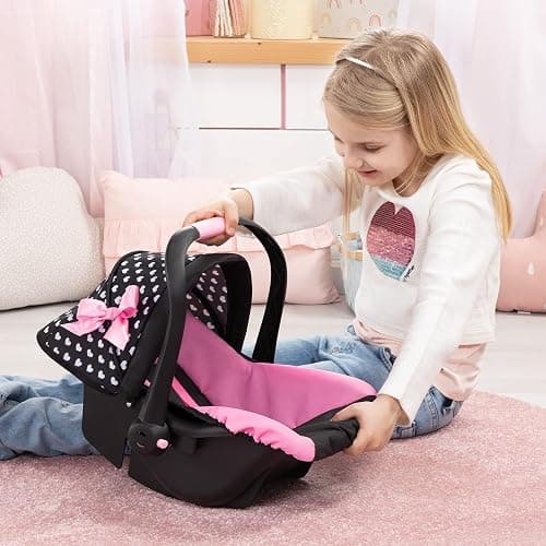 Bayer Design Dolls: Deluxe Car Seat: Hearts Black & Pink - Pretend Play Accessory for Dolls/Plushes Up to 18", Ages 3+, Large thumbnail 6