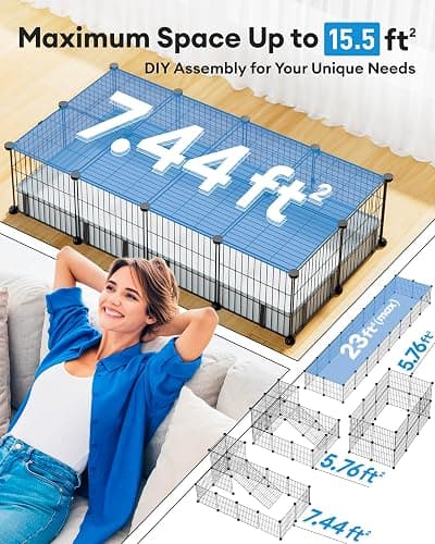 BUCATSTATE Guinea Pig Cages with Floor Mat, 20 Panels Guinea Pigs Playpen with Top Cover, Metal Rabbit Cage Indoor for Hedgehogs, Quail, Chickens (47" L x 24" W x 12" H) thumbnail 5