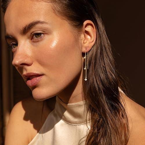 Sewyer Gold Earrings for Women, Dainty 14K Gold Plated Dangle Earrings for Women Trendy Long Dangle Drop Chain Earring for Sensitive Ears Cute Hypoallergenic Threader Earring Non Tarnish Jewelry Gifts thumbnail 6