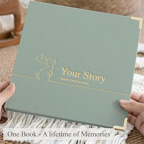 Baby Book Keepsake Boy or Girl Timeless Baby Memory Book First 5 Years for Baby Shower Gender Neutral Baby Scrapbook New Mom Gift Baby Journal from Birth to Age 5 Milestone Book Sage Green thumbnail 2