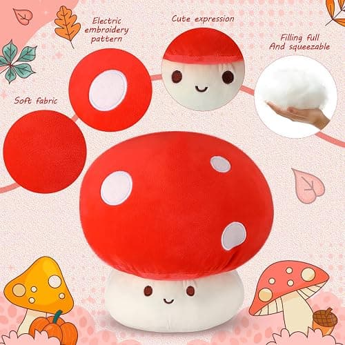 Fanfanwin 5 Pcs Mushroom Plush Pillow, 12 Inch 1 Large Mushroom Plush Pillow with 4 Small Stuffed Animals Hugging Room Decor Gift for Valentine thumbnail 3