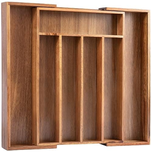 Bellsal Acacia Silverware Organizer Kitchen Drawer Organizer Expandable Bamboo Utensil Holder Cutlery Tray for Kitchen Utensil and Flatware Bedroom Office thumbnail 8