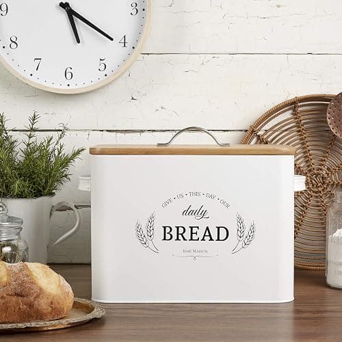 Baie Maison Extra Large White Farmhouse Bread Box for Kitchen Countertop - Breadbox Holder Fits 2+ Loaves - Bread Storage Container Bin - Rustic Bread Keeper Vintage Metal Kitchen Decor for Counter thumbnail 2