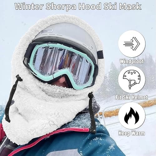 Sherpa Hood Ski Mask for Women, Moon Cozy Hood for Men, Winter Outdoor Sherpa Hooded Sports Windproof Mask for Neck, Face thumbnail 3