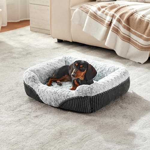 Warmrest Cute Dog Bed for Small Medium Dogs,Washable Cat Beds, 20in | Rectangular furry Small dog bed for calm sleeping dog sofa, overall machine washable, Non-Slip Bottom, Grey, Up to 10Lb thumbnail 9