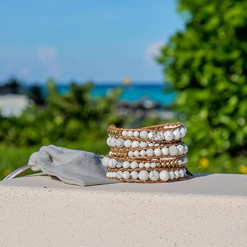 globi Natural Stone Wrap Bracelet For Women/Men | Adjustable Multilayer Genuine Leather Boho Handmade Beaded Bracelet thumbnail 5