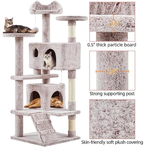 Yaheetech 54in Cat Tree, Cat Tower with Double Cat Condo, Sisal Scratching Posts, and Dangling Balls, Cat Furniture Kitten Play House thumbnail 6