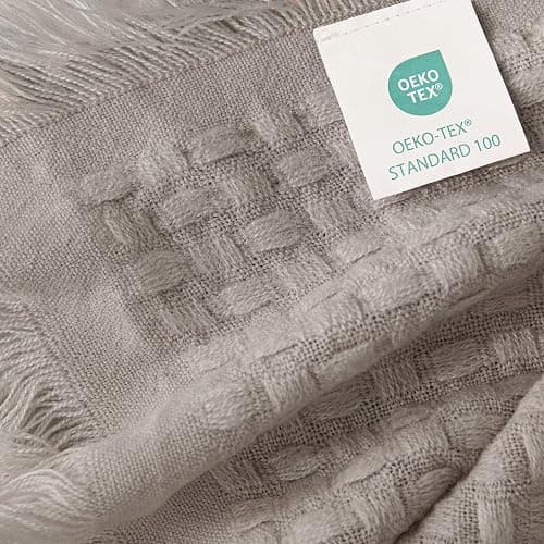 Exclusivo Mezcla Knit Throw Blanket with Fringes for Couch, Reversible Super Soft and Warm Woven Boho Throw for All Season, Home Decor, 50"x60", Taupe thumbnail 7