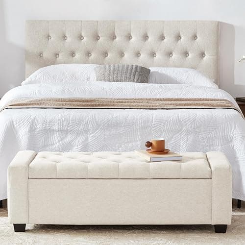 Huatean Home 48" Ottoman with Storage, Storage Ottoman Bench with Safety Hinge, Upholstered Entryway Bench with Seating for Bedroom, Living Room, Holds up to 330 lb, Beige thumbnail 7