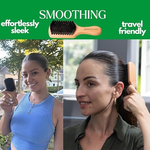 GranNaturals Soft Boar Bristle Slick Back Hair Brush - Hairbrush for Smoothing, Fades, Beards, 360 Waves to Style, Polish, & Lay Down Hair to Create a Sleek Ponytail Bun Hairstyle for Women & Men thumbnail 4