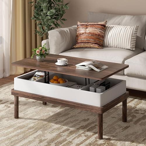 Shintenchi Coffee Table, Lift Top Coffee Table with Hidden Compartment, Rising Tabletop Dining Table, Lift Top Coffee Center Table for for Living Room, Office, Home (Walnut) thumbnail 2