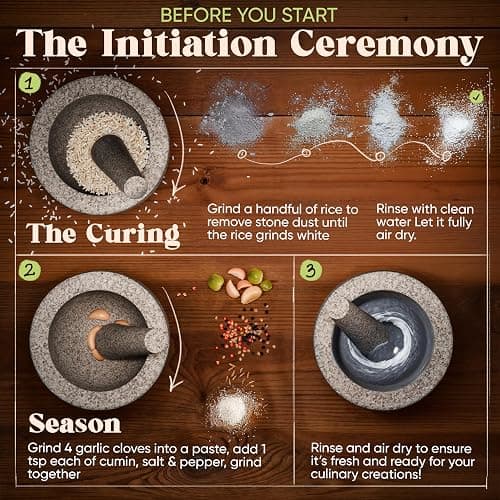 ChefSofi Mortar and Pestle Set - 6 Inch - 2 Cup Capacity - Unpolished Heavy Granite for Enhanced Performance and Organic Appearance - Included: Anti-Scratch Protector thumbnail 6