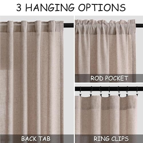 Oatmeal Linen Curtains 84 Inch Length 2 Panels for Bedroom Back Tab Pocket Semi Sheer Light Filtering Curtains Burlap Textured Neutral Curtain for Living Room Dining Room Aesthetic Decor 40x84 thumbnail 3