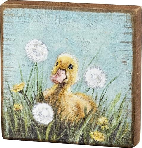 Primitives by Kathy Home Décor Block Sign - Baby Duckling with Dandelion Wishes - Image 1