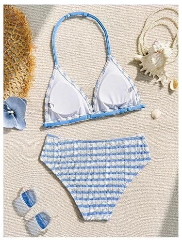 RoseSeek Girl's Tie Dye Smocked 2 Piece Swimwear Sets Backless Halter Bikini Cute Brief Bathing Suit thumbnail 2