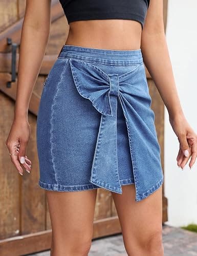 luvamia Jean Skorts for Woman High Rise Mini Skirt Bow Short Stretch Denim Skirts with Shorts Underneath Country Concert thumbnail 3