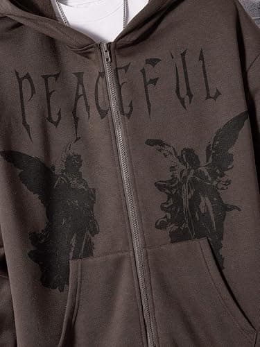 SOLY HUX Men's Graphic Zip Up Hoodies Streetwear Jacket Letter Print Long Sleeve Sweatshirt with Pocket - Large - Chocolate Brown Figure thumbnail 4