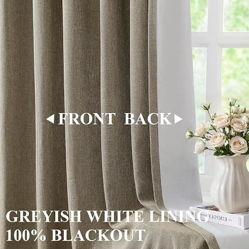 Vision Home Brown Pinch Pleated Full Blackout Curtains Linen Blended Room Darkening Window Curtains 95 inch for Living Room Bedroom Thermal Insulated Pinch Pleat Drapes with Hooks 2 Panel 40" Wx95 L thumbnail 3